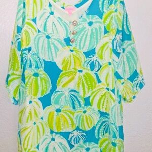 Lilly Pulitzer Blue Derby Day Silk Dress “Sea Urchin”- Blue and Green
